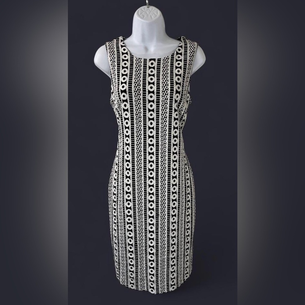 Calvin Klein Black and White Geometric Midi Dress